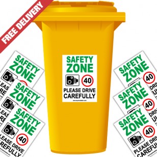 Safety Zone 40 mph Speed Reduction Wheelie Bin Stickers
